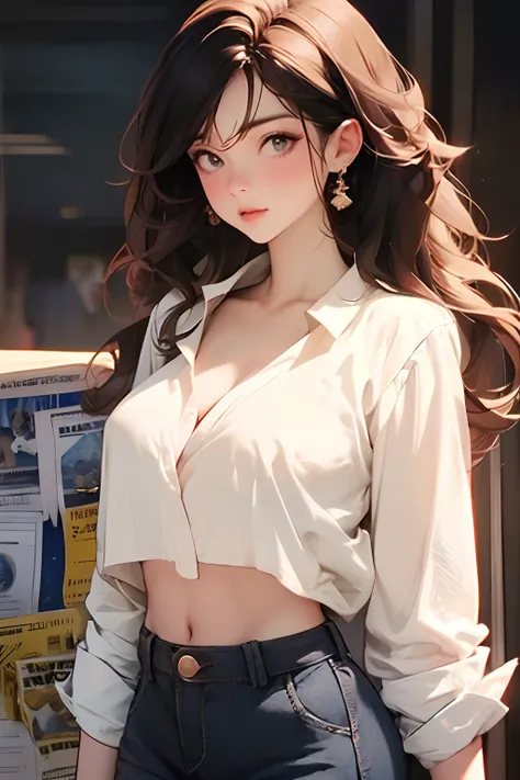 navel, cleavage, (Big chest: 1.2) Features, There is water on the body, Clothes are soaked, ((Ultra mini skirt, Tight body, Public hair is huge, )), White shirt, Tight body, Ultra-thin shirt, (Extra short shirt, heavy rain), Wet clothes, Long hair, Black h...