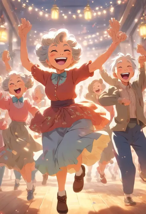 Grandma square dancing，Laugh happily，Scenes of happiness in old age