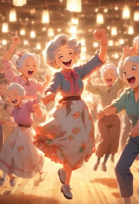 Grandma square dancing，Laugh happily，Scenes of happiness in old age