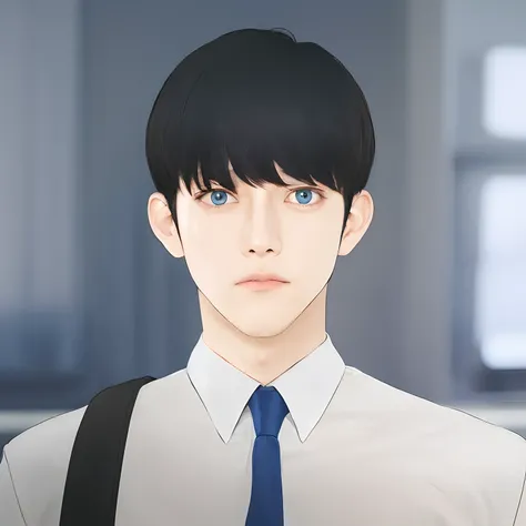 1.guy,(park Hyung seok)  white shirt and blue tie, with blue eyes, Black hair, realistic ultra detail,7mm