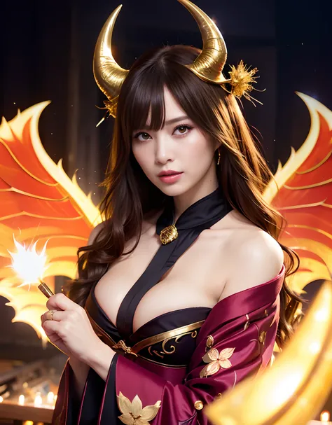 ((World of Darkness)),Professional , ​masterpiece、top-quality、photos realistic , depth of fields 、（Maikos hairstyle）、(Maple background in full bloom),（Ultimate Beauty）、Red-haired、（Fight ninjas)、（Kimono with beautiful pattern）、（Night background）、（（a dark ni...