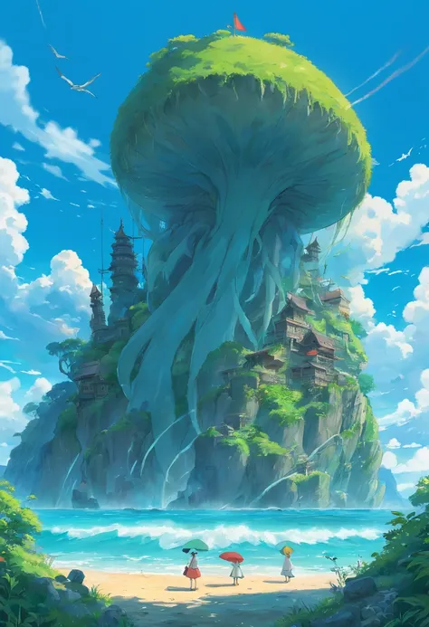 An island formed by the bones of huge sea beasts，Island group，Huge sea beast skeleton，Ultra-long viewing angle，Thunder in the sky，Huge water element in water，Various sea beasts，Ruins of the island，HighestQuali，8K，Ray traching