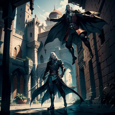 Castlevania Lord of the Shadows hyper realistic super detailed Dynamic cinematic scenes of men in combat hyper realistic Super detailed faces moroccan Wear moroccan Islamic environment