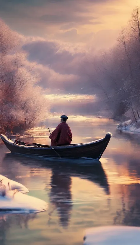 A thousand birds fly，Ten thousand paths disappeared。Lonely boats，Fishing alone in the cold river snow。 （【Translation】 You dont see a single bird in the mountains，The tracks of thousands of people were cut off。On the lonely boat is an old man in a cloak，Fis...