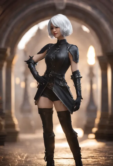 (realistic,photorealistic:1.37),sharp focus,(best quality,4k,8k,highres,masterpiece:1.2),ultra-detailed,professional,bokeh,studio lighting,(vivid colors),(physically-based rendering)
A girl cosplaying as 2B from NieR: Automata, in a realistic and highly de...