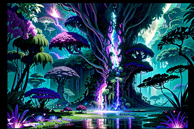 dark fantasy jungle, (((impressionism))), ((nebula in nebula)), fantasy flower, glow moon in galaxy, (phoenix:1.2), no trace of imperfections, wallpaper, from side, masterpiece, top quality, best quality, highest quality, intricate detail, extremely detail...