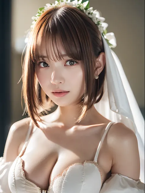 Bride 2nd place, Second Cosfit, (masutepiece:1.2), (ultra-detailliert), (8K, Convoluted), (85 mm), light Particle, Lighting, Full body, (Highly detailed:1.2), Breast Focus, (Detailed face:1,5), (rule of third_Composition:1.3), (Line of action:1.2), Dayligh...