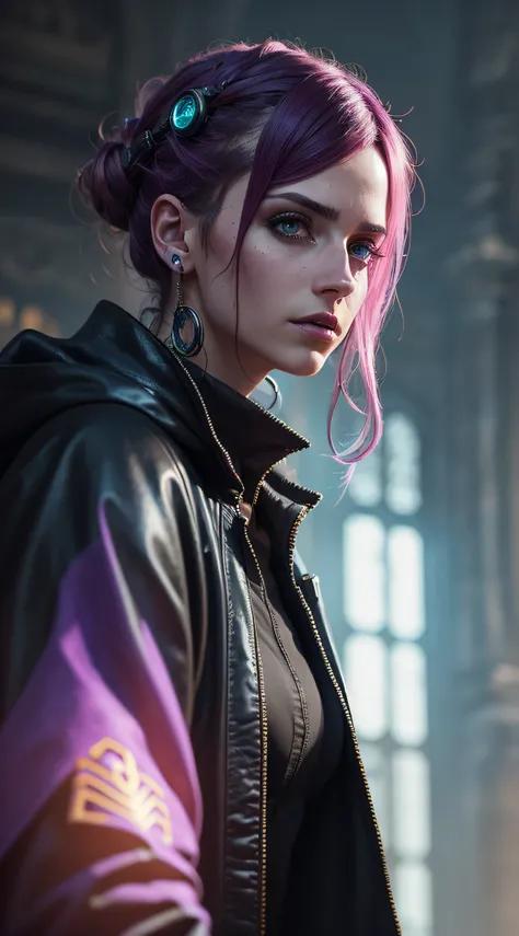 A Cyberpunk Female of Spain as a Hogwarts Character,masterpiece, best quality, photorealistic, cinematic lighting, dark atmosphere, volumetric lighting,