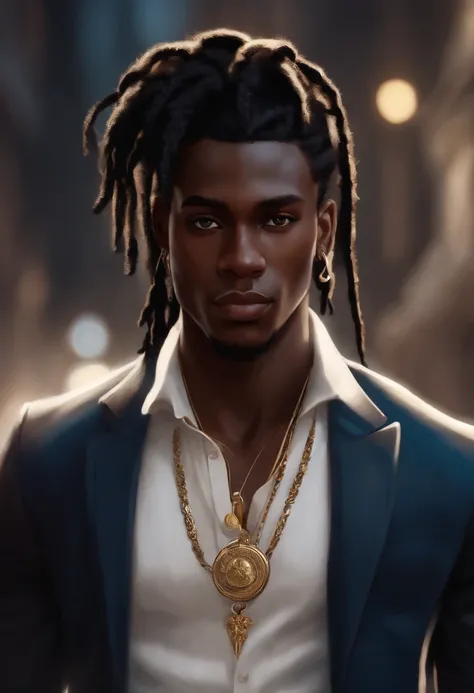 Dark-skinned young man with blue eyes and black jacket, Dreadlocks bleu clair, style dreadlock cheveux, dans un style film, Colorful sketch, Unrealistic character concept, Personnage concept portrait de moi, detailed character portrait, Personnage de style...