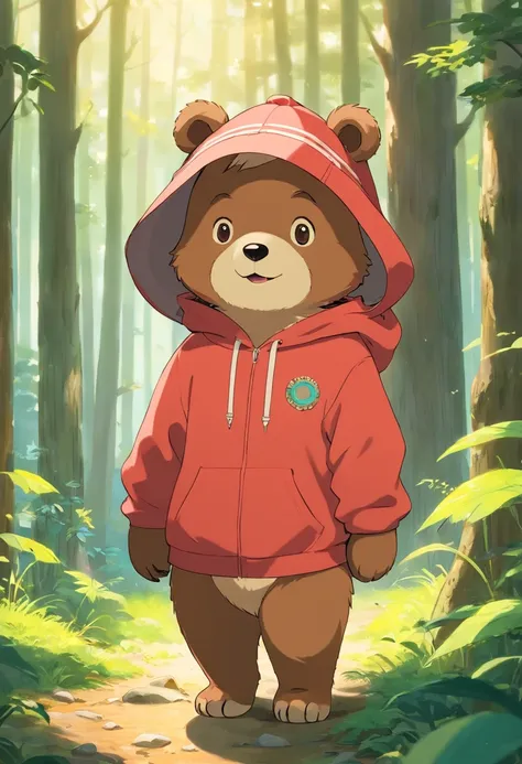 Produces ultra-high-definition images of chic bears,Highlight the intricate details of bear fur,And expressive eyes.Cute little bear，Wear a trendy sweatshirt，Wearing a hat，ssmile，Cute action，foreshortening, depth of fields, masutepiece, Best Quality,the wo...