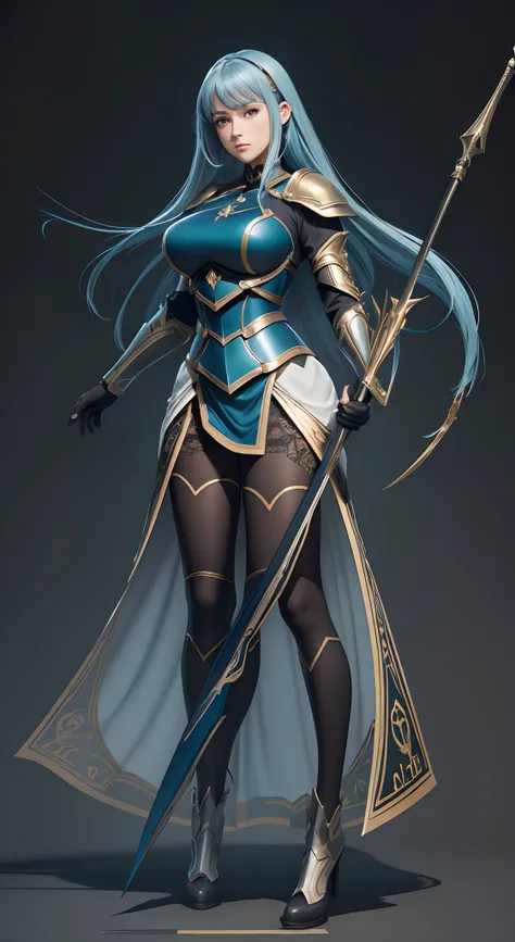 ((Masterpiece, Highest quality)), Detailed face, CharacterDesignSheet， full bodyesbian, Full of details,, Highly detailed, Depth, ，Black stockings in many parts，Beautiful paladin girl，Holding a shield，Extremely beautiful，High Balance, Natural light, Lace，l...