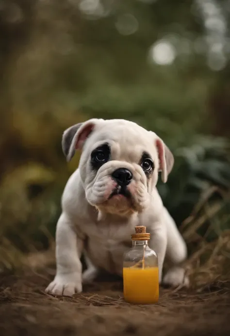 make an exotic english bulldog baby, with a bottle in its mouth, pixar disney style 3d