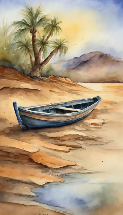 Boat stranded on a desert island