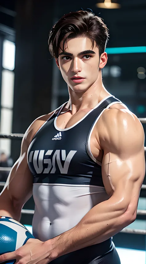 (((Men only))), ((head shot)), ((Pietro Boselli)), (wrestler), (A wrestler is a strong, muscular athlete with a sturdy build, often wearing tight-fitting singlets or wrestling gear),  ((Handsome muscle man in his 20s)), (Big smile), (detaile: 1 in 1), Natu...