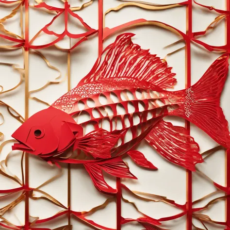 grid，gold fish，red colour，对称，Ultra photo realsisim，8k