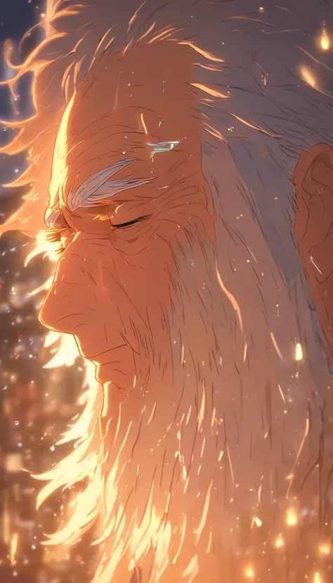 /imagine prompt: Old elder in tears, ,32K, Best quality, Masterpiece, Super detail, High details, By Makoto Shinkai ,in the style of the stars art group xing xing, --niji 5