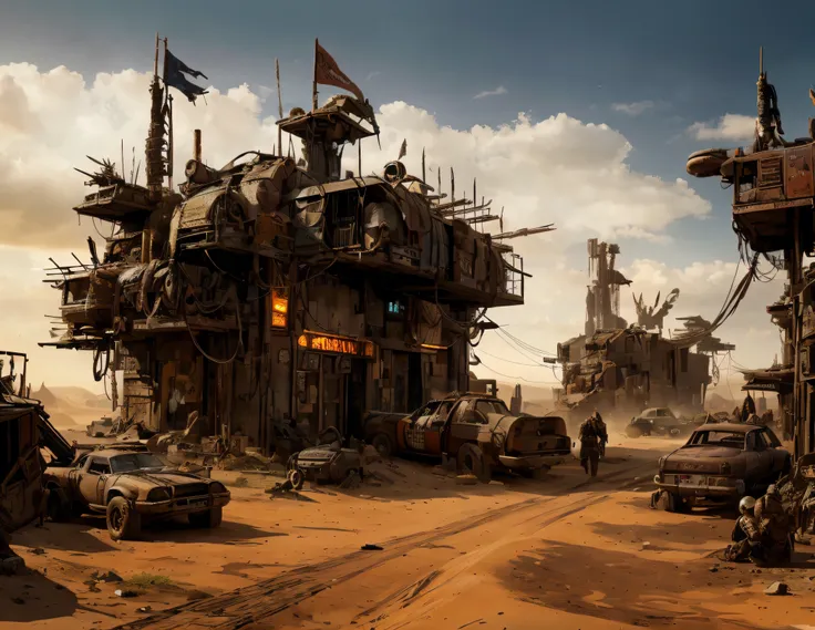 madmax style, postapocalyptic wasteland truck stop