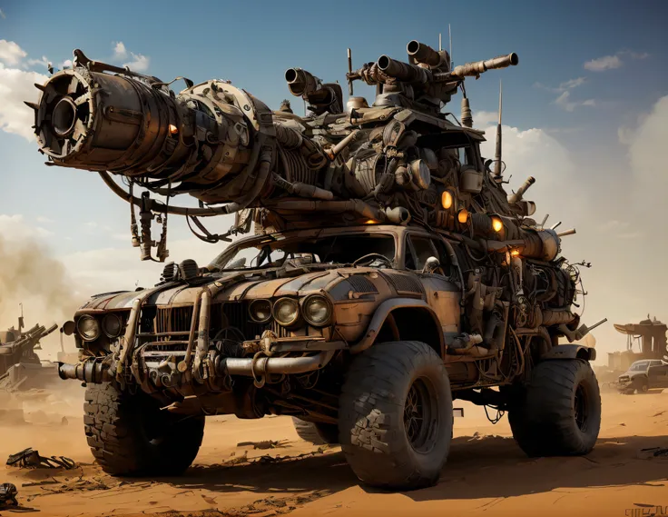 madmax style, postapocalyptic wasteland hypertank ratrod