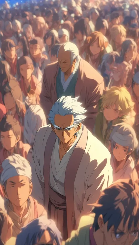 /imagine prompt: An old elder facing a group of young people, filled with self-blame and guilt, ,32k, best quality, masterpiece, super detail, high details, by Makoto Shinkai ,in the style of the stars art group xing xing, --niji 5