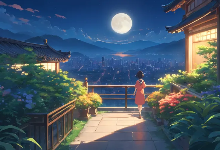 Best quality at best，tmasterpiece，The is very detailed，Face details，8K, detailed back ground，There are no characters，There are no humans，There are no characters，There are no roles，Pure landscape view，独奏，Chinese city，Chinese service，the night，themoon，scenec...