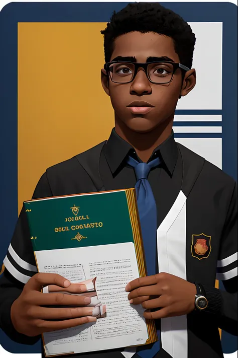 jovem garoto negro, estudante colegial, personagem de quadrinhos, nerd, gentil