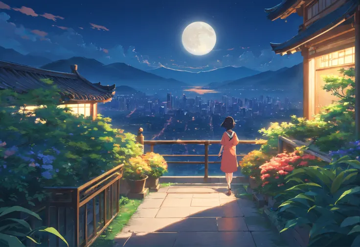 Best quality at best，tmasterpiece，The is very detailed，Face details，8K, detailed back ground，There are no characters，There are no humans，There are no characters，There are no roles，Pure landscape view，独奏，Chinese city，Chinese service，the night，themoon，scenec...