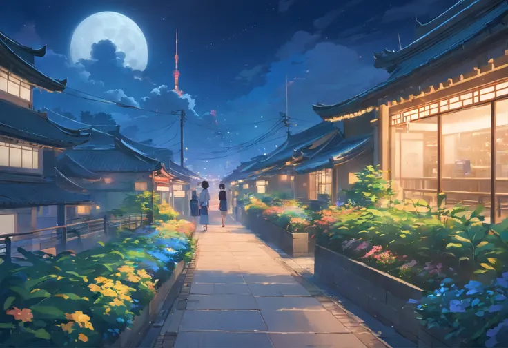 Best quality at best，tmasterpiece，The is very detailed，Face details，8K, detailed back ground，There are no characters，There are no humans，There are no characters，There are no roles，Pure landscape view，独奏，Chinese city，Chinese service，the night，themoon，scenec...