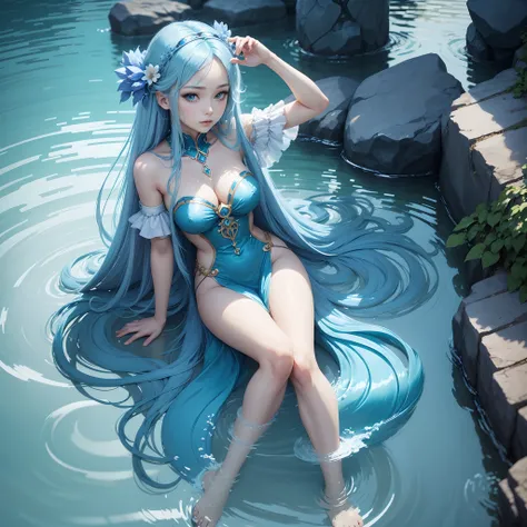 [Anime 1.5], [Water Goddess 1.5], [Aqua], [Gods blessings on this wonderful world], Long Blue Hair, Beautiful and Elegant, Solo girl