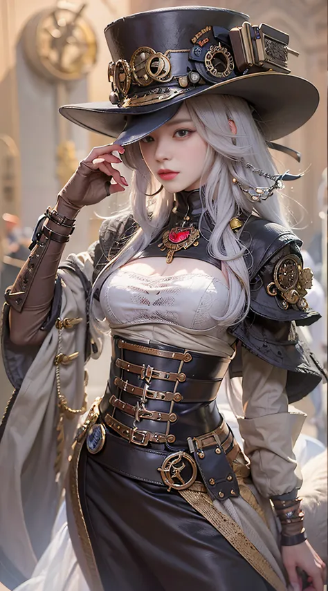 lady of alafed – steampunk costume and hat pose, steampunk beautiful anime woman, by yang j, guweiz on artstation pixiv, stunnin...