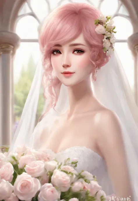 Sakura Haruno, ((Solo)), Alone, Bride, Wearing a white wedding dress, queen, cheerfulness, ((The forehead to display)), standing, Enter the church, Pink hair, Short hair, Delicate, Young, Short hair, Detailed face, High definition, ((full bodyesbian)), (Fl...