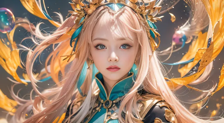 cyan colors，blue colors，enamel，agates，A flesh-colored world，Blood Girl 32K（tmasterpiece，k hd，Aoyama Pond，hyper HD，32K）Long flowing bright orange hair，blood pond，zydink， a color，Grumpy （Post-halo）， （Linen scarf）， Combat posture， looking at the ground， long ...