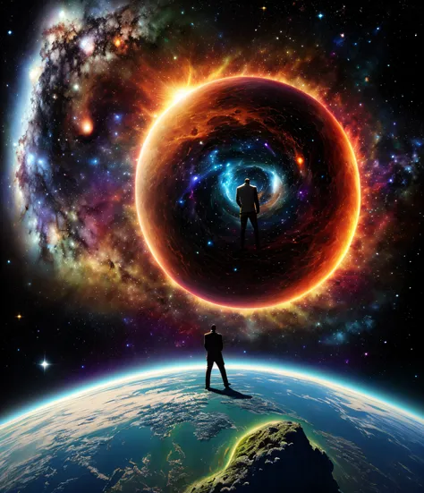 man at edge of creation of the universe