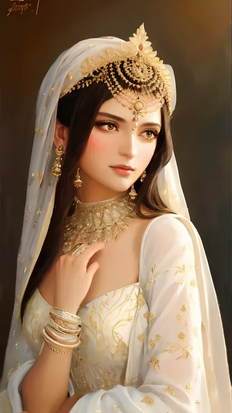 ModelShoot style, (Extremely detailed Cg Unity 8K wallpaper), full-shot body photo of the most beautiful artwork in the world, (arabian princess) With armor, Delicate silk clothes, Arabic silk turban, magic, An Arab village，The background is Persian detail...