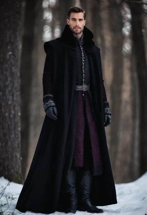 black medieval winter male overcoat black clothing