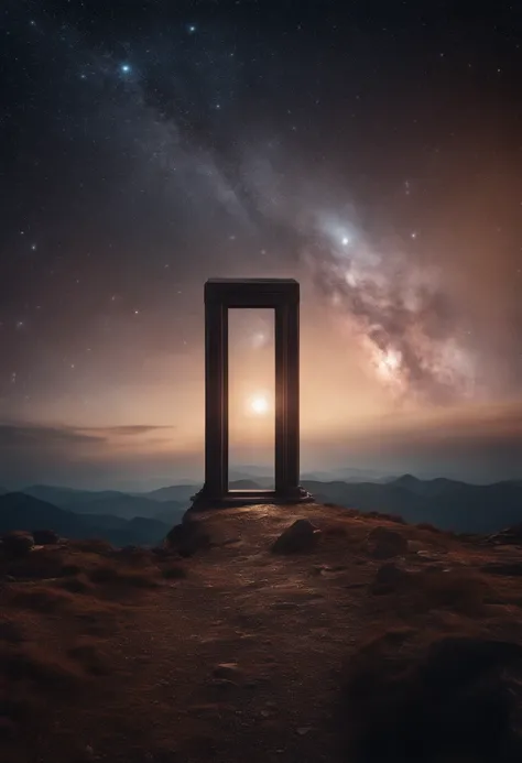 The Portal of the Unknown Dimension, ON TOP OF A MILLION-KILOMETER-HIGH MOUNTAIN INTO OUTER SPACE, DEEP SKY WITH GALAXY ONE TRILLION LIGHT YEARS