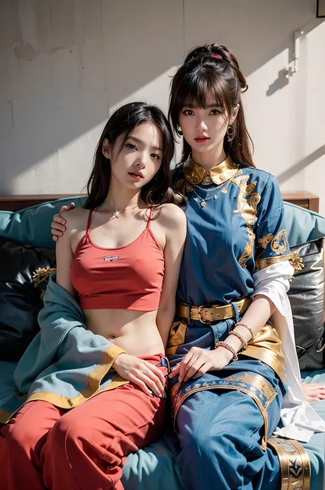 a couple of lesbians,leering:1.4,(realisticity: 1.2), best quality, 8K UHD, masterpiece, highres,cg, (ulzzang-6500-v1.1,pureeroface_v1,octane rendering)