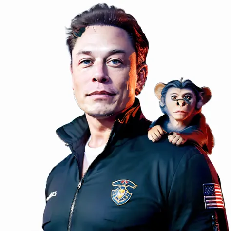 Homem de Arafed segurando um macaco nos ombros e uma bandeira nas costas, exotic alien elon musk, Retrato de Elon Musk, Elon Musk, Elon Musk como soldado, musk ( 2 0 2 4 ), Anime Elon Musk, Retrato de Elon Musk, Elon Musk preto, Elon Musk como um ciborgue,...