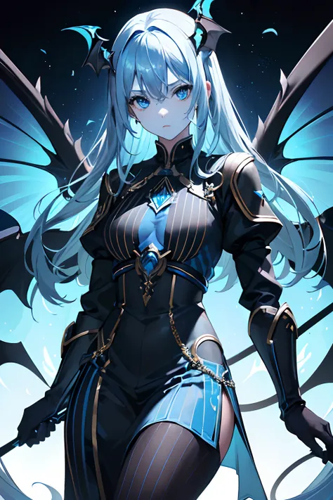 Best res, highest res, absurd res, (((Blue skin))), blue eyes, dark bluish hair, (((Royalty Tunic))), (((Black stripes on face))), 1woman, absurd res, (((Eletric Wings))), (((Draconic))), ((((Blue scales)))),