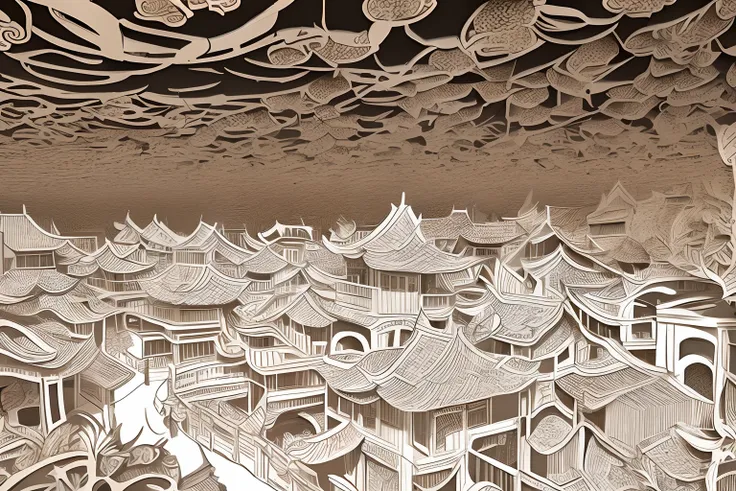 Realistic, paper cut out, MDJRNY-PPRCT, Charming Chinese garden scenery,White tones