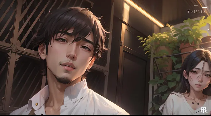 Imagen de anime de un hombre y una mujer parados frente a un edificio, todays featured anime still, Katacy, Hermosa pose de anime, Joven hombre de anime, Anime hombre guapo, Arte Oficial, Personaje masculino de anime, Obras de arte al estilo de Guweiz, Mak...