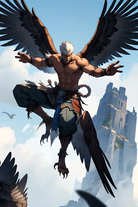 Fantasy warrior, fantasy eagle-human, half eagle,