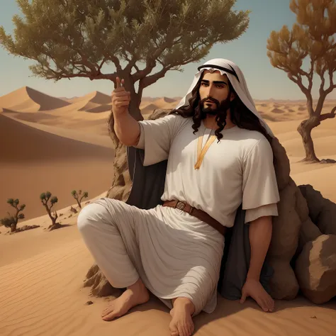 Arab Jesus giving the middle finger to a fig tree in the desert