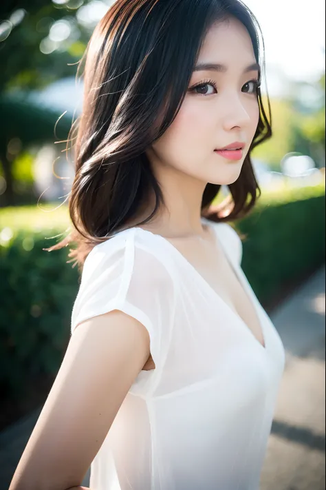 a close up of a woman in a white shirt and black top, cindy avelino, casual photography, handsome girl, clothed in white shirt, a young asian woman, mai anh tran, in white clothes, attractive girl, with backlight, casual pose, beutiful, shot in canon 50mm ...