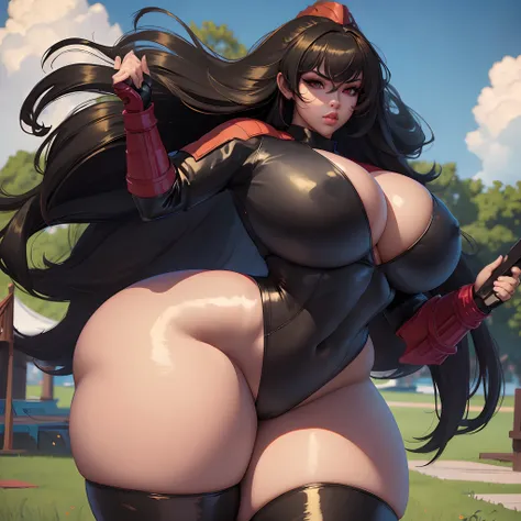 Fullbody commission for, commission for high res, thicc, oc commission, sinister pose, full body xianxia, fullbody pose, cel - shaded art style, commission for, thick black lineart, Raven branwen, (huge, massive, oversized) breasts, wide hips, thick thighs...