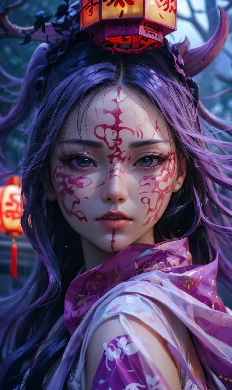 ((huapighost)),1girl,purple hair,garden,1girl,chinese folklore,