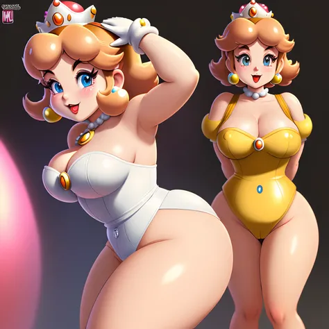 Princess Daisy, Super Mario Bros Series, futanari, intense, only, thicc, vivid colors, bold strokes, detailed features, vibrant background, hard dick.