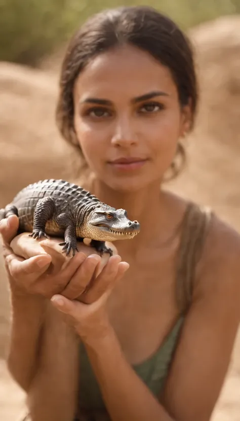 An Egyptian woman holding crocodile dung in her hand used crocodile dung as a contraceptive, Mola 35mm, fotografia, ultra detalhes, detalhes de textura precisos HDR, UHD,64 mil