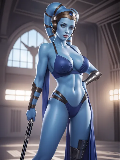 sexy masterpiece, best quality, highest quality, high definition, highly detailed, 8k, (((blue skin)), twi'lek), standing, athle...