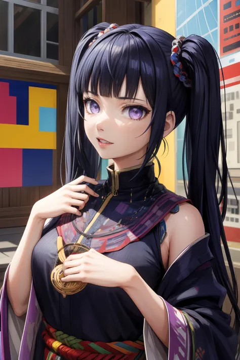 (absurdres, highres, ultra detailed), (1girl:1.3), twintails, dark blue hair, BREAK , glitch art, digital distortion, pixelated fragments, data corruption, colorful noise, visual chaos, contemporary aesthetics BREAK , enamel art, glass-like surface, vibran...