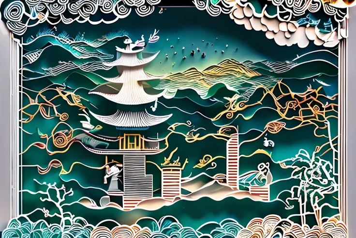 (((masterpiece))),best quality, illustration, suzhou garden under the stars,chinese architecture,mountain water,sea of clouds, s...